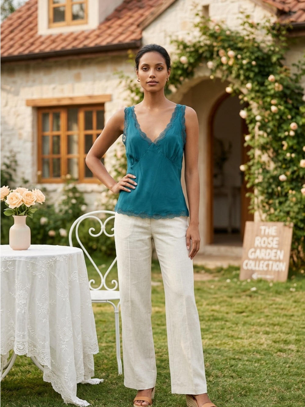 Allison Taylor Teal Lace-Trim Camisole☑️